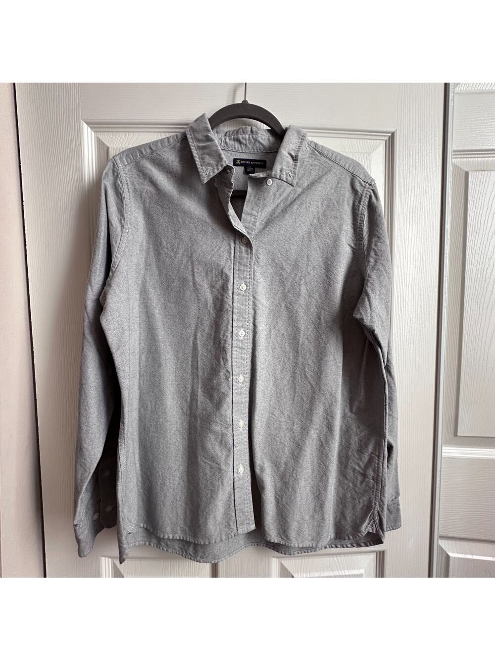 Brooks Brothers Womens Large Button Down Gray Textured Classic Oxford Shirt